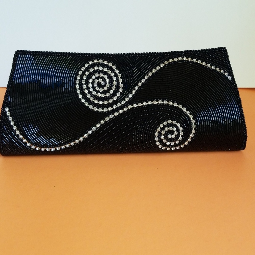 Black Beads and Crystal Party Clutch
